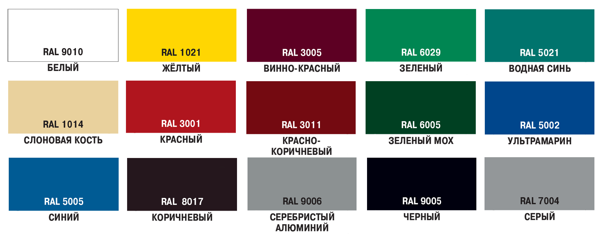 Палитра RAL 15 цветов